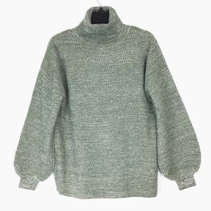 Women’s Olive Balloon Sleeve Turtleneck Sweater